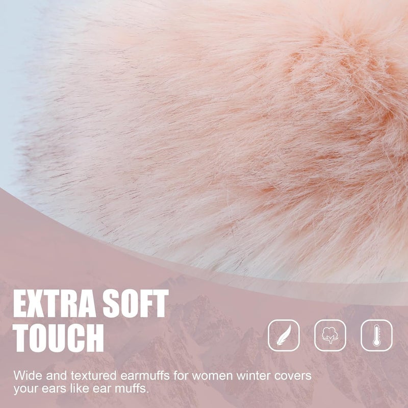 RANOME Faux Fur Headband for Women Elastic Fuzzy Thick Earmuffs Winter Headwrap Ear Muffs Furry Ear Warmers Cold Weather (Pink) - Image 2